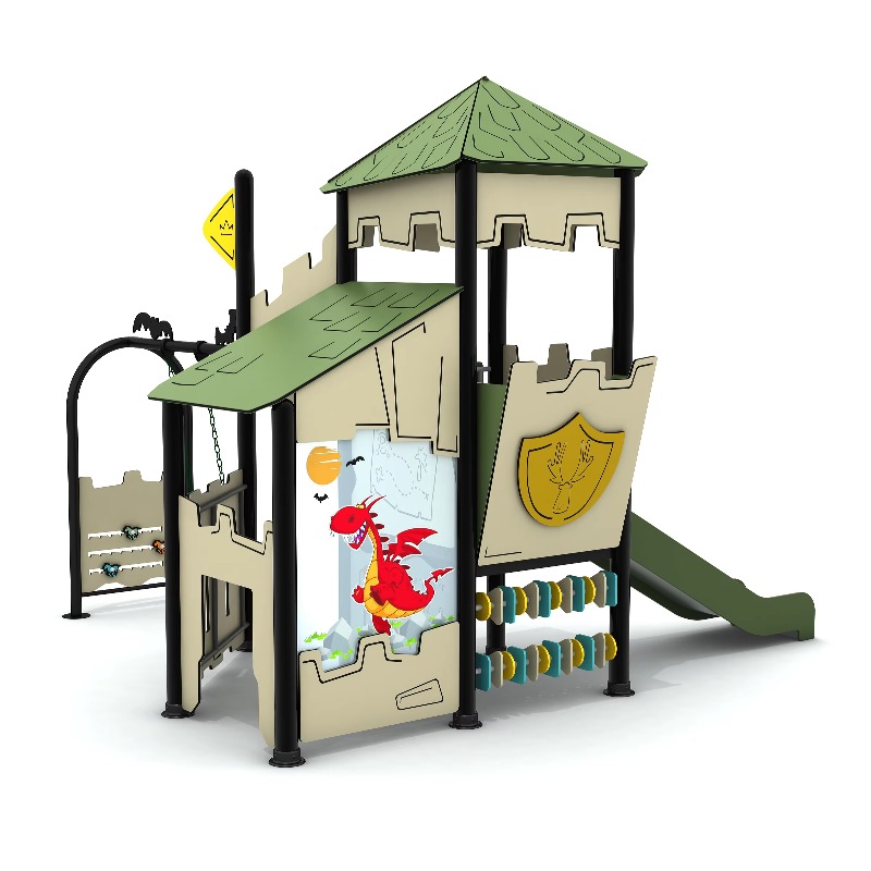 Kids Outdoor Climbing Structure - Houten buitenspeelset met stalen speelhuisje, geschikt