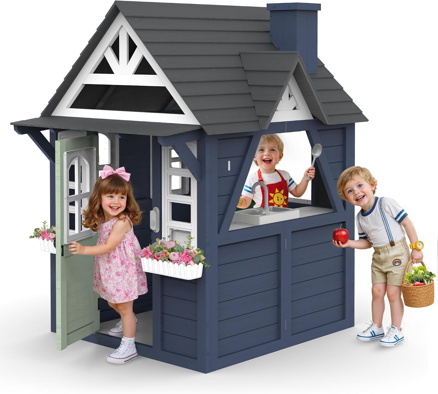 Kids Outdoor House With Kitchen - Buitenspeelhuis voor kinderen, modern speelhuis van