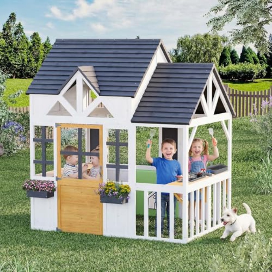 Kids Outdoor House With Kitchen - Buitenhouten speelhuis voor kinderen van 0,56