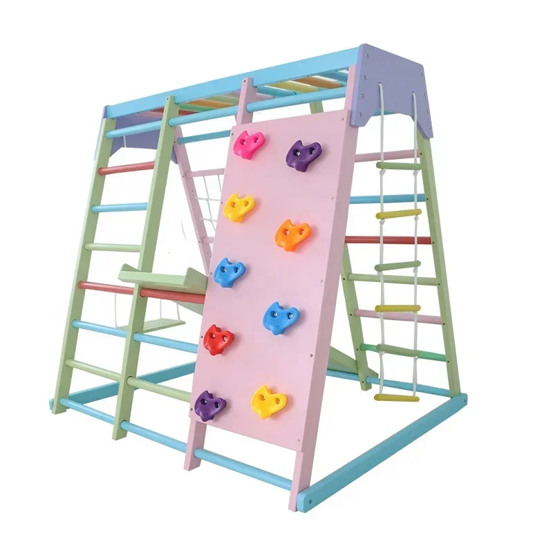 Kids Outdoor Swing Set With Slide - Klimrek voor kinderen van hout, binnen-