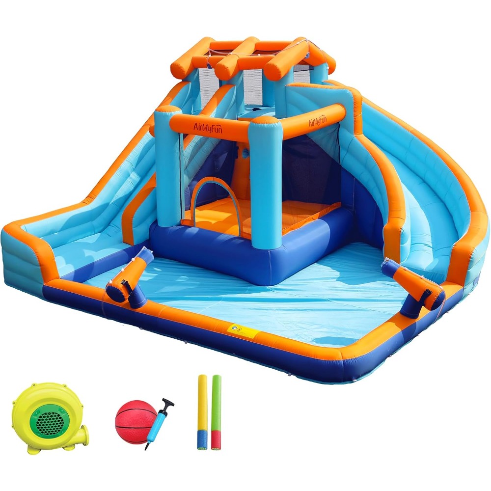 Kids Outdoor Basketball Hoop - Grote waterglijbaan springkasteel met spetterbad en
