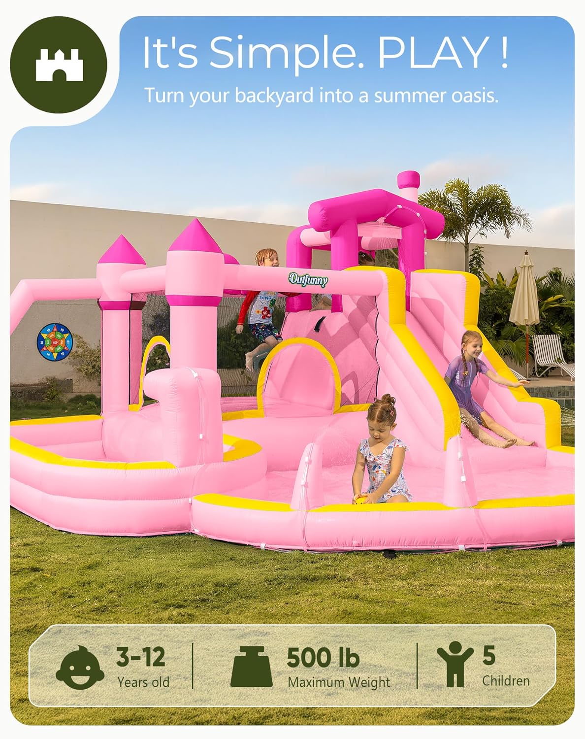 Roze opblaasbare waterglijbaan - Kids Outdoor Inflatable Water Slide recensie en prijs