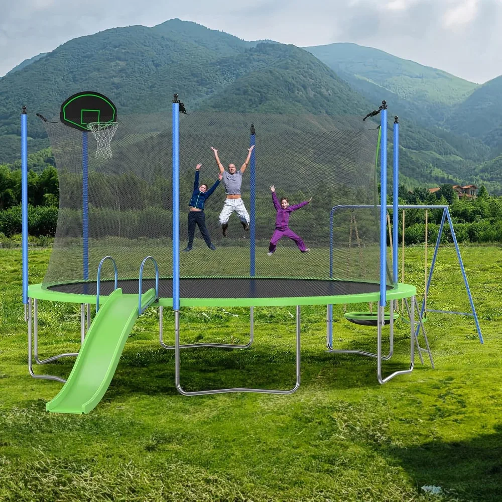 US verzending 12-14FT trampoli - Kids Outdoor Swing Set With Slide recensie en prijs