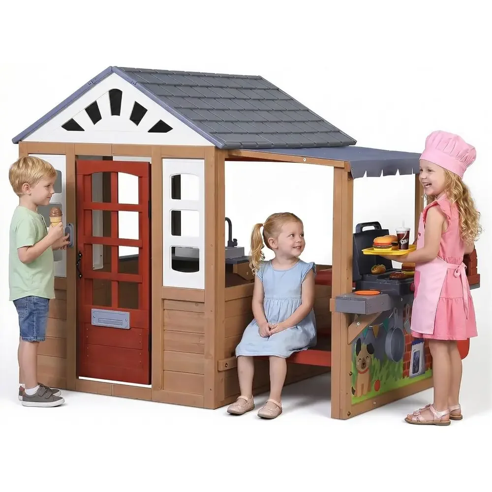 Houten speelhuis voor buiten,  - Kids Outdoor House With Kitchen recensie en prijs