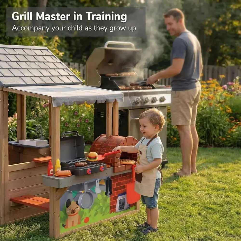 Houten speelhuis voor buiten,  - Kids Outdoor House With Kitchen recensie en prijs