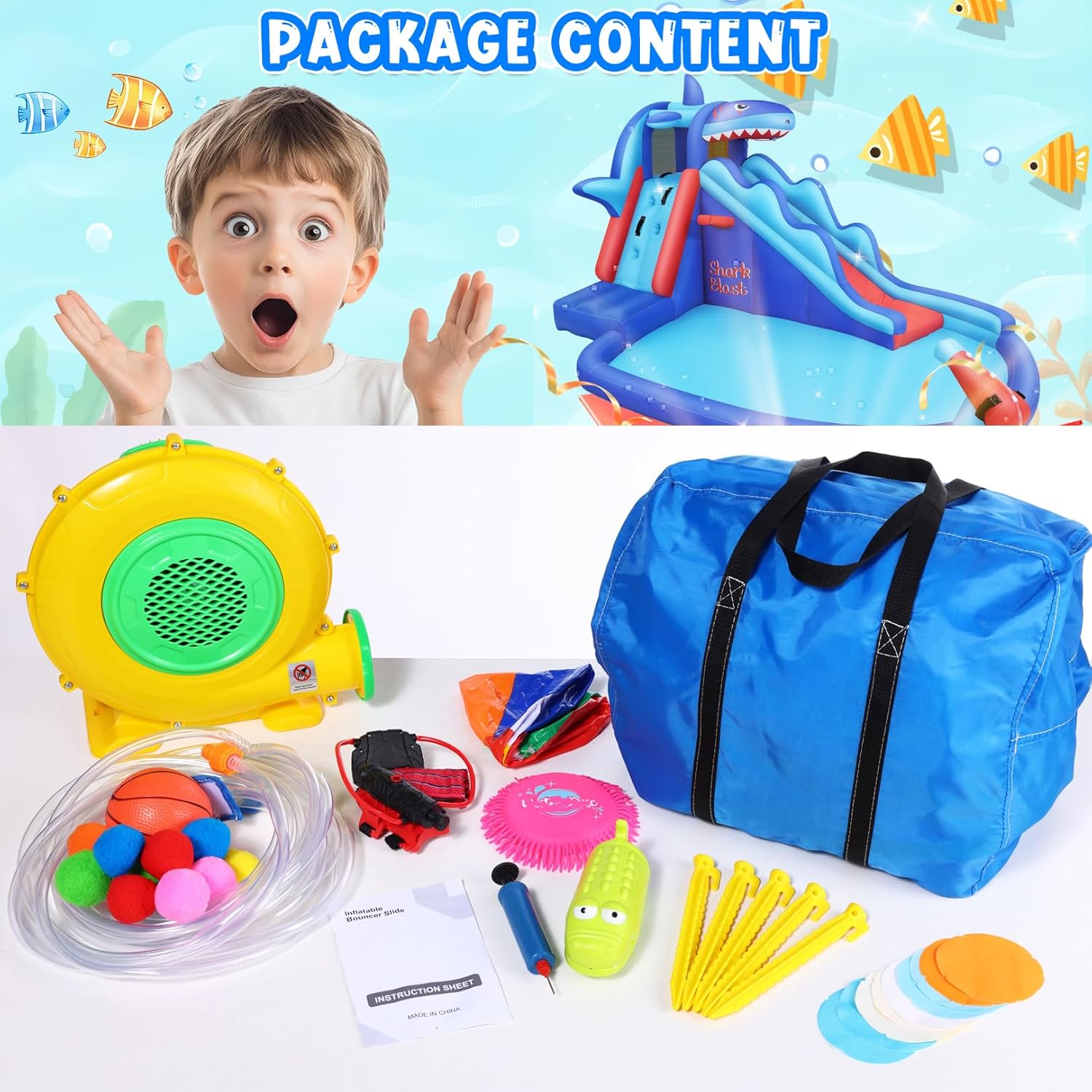 Opblaasbaar waterpark met haai - Kids Outdoor Inflatable Water Slide recensie en prijs