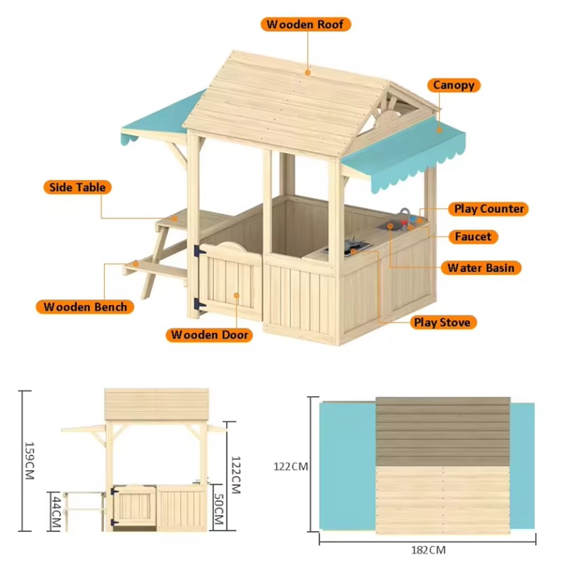 Houten kinder speelhuisje, bui - Kids Outdoor House With Kitchen recensie en prijs